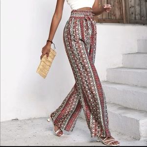 Shirred Waist Wide Leg Pants